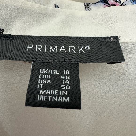 Primark Floral Blouse Womens Top Size US 14 Button Up Cuff Sleeve White - Picture 2 of 8